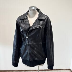 Hot Air Mens Leather Jacket Y2K Vintage Biker Moto Bomber Aviation M